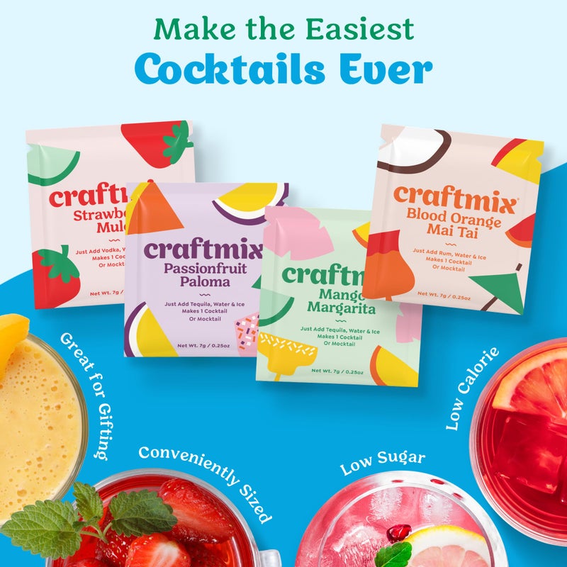 Craftmix Variety Pack Cocktail & Mocktail Drink Mixer, Skinny Mixes - Water Flavoring Packets - Made With Real Fruit - Vegan Low-Carb, Low-Sugar, Non-GMO, Dairy Free, Gluten Free, 12 Pack - Image 2